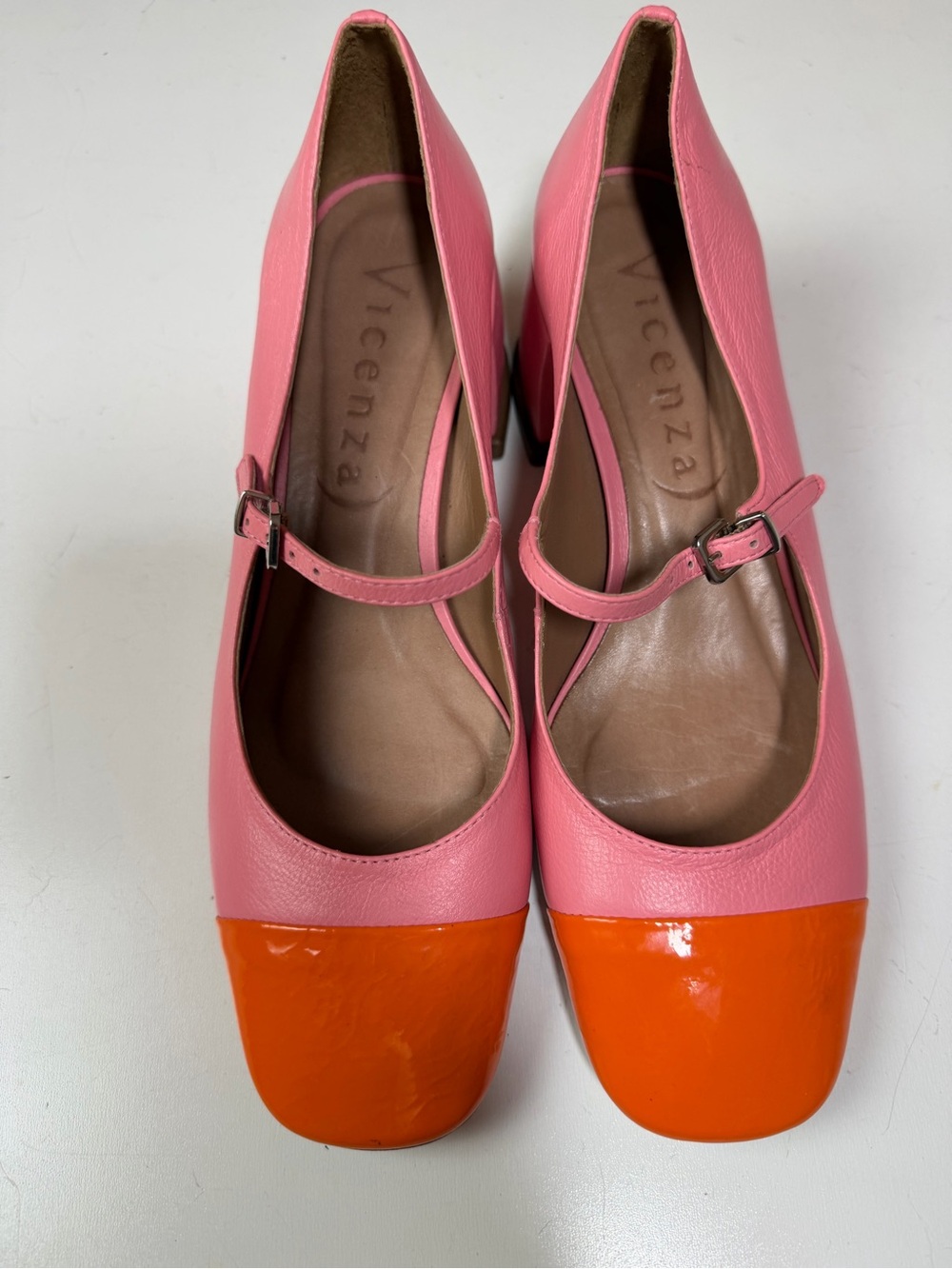 Vicenza Anthropologie Leather Colorblock Versatile Mary Jane Buckle Heels Sz 8 - Picture 6 of 16